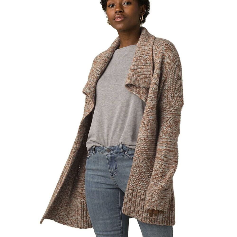 PRANA Sukie Wool Alpaca Blend Brown Shawl Collar Duster Cardigan Womens Large